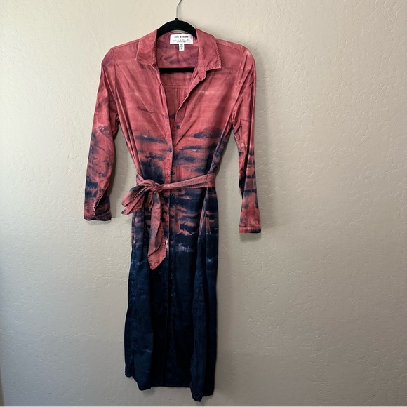 Maxi Shirtdress Tie dye button down V neck tie waist dress Anthropologie - Picture 3 of 16